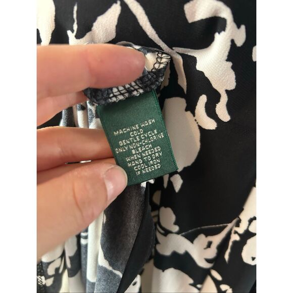 LAUREN RALPH LAUREN Midi Dress Women SZ 10 Black White Paisley Sleeveless V-Neck - Picture 6 of 7